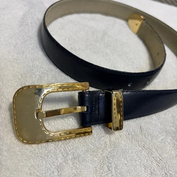 Vintage Christian Dior Blue Leather Belt with Gold-Tone Buckle M - Picture 14 of 17